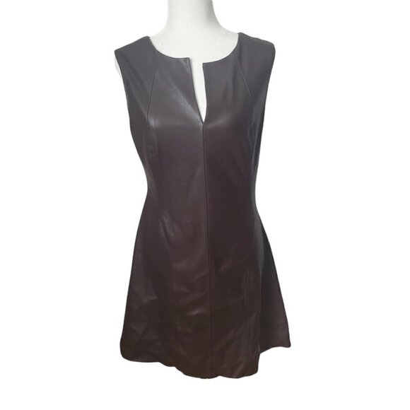 Zara Brown Faux Leather A Line Dress - Picture 2 of 7